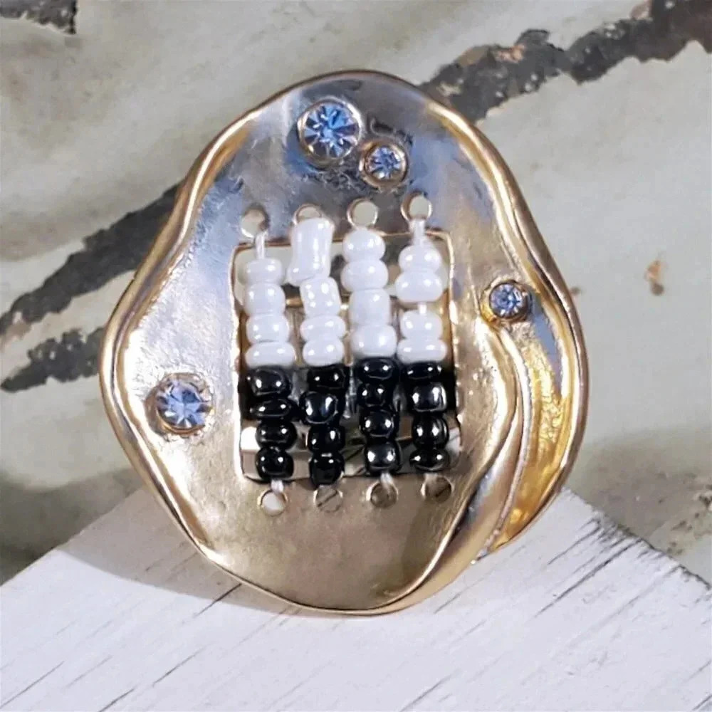 Crystals and Glass Beads Baroque Gold Plated Adjustable Statement Cocktail Ring - Picture 2 of 13